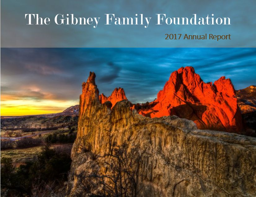 A picture of rocks within the Garden of the Gods located in Colorado Springs, CO. The front of the report says 2017 Annual Report